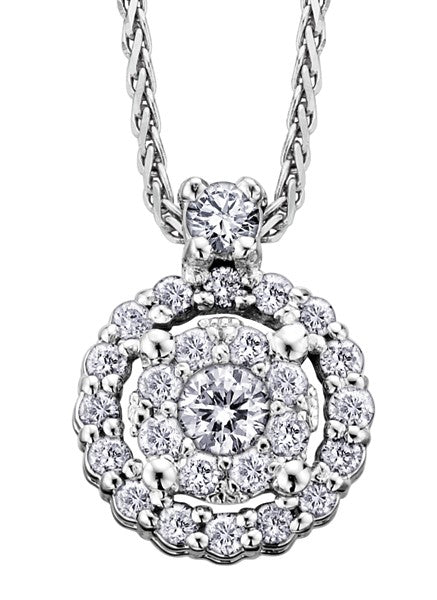 9ct White Gold Diamond Halo Cluster Pendant with Chain