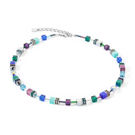 Purple, Turquoise and Blue Geocube Necklace