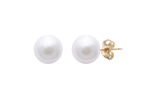 9ct Yellow Gold 8-8.5mm Akoya Pearl Stud Earrings
