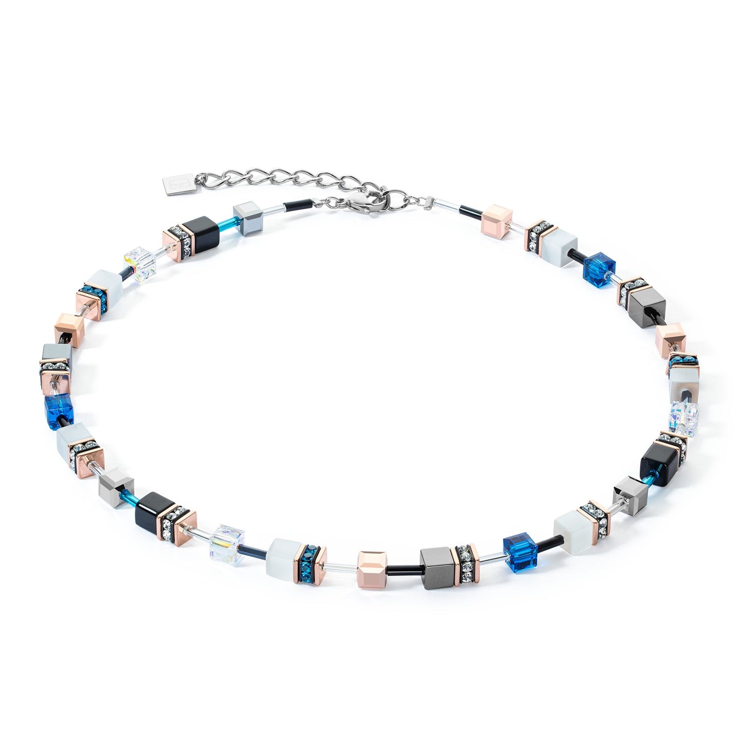 Blue, White and Grey Geocube Necklace