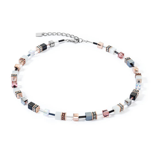 Grey, White and Pink Geocube Necklace
