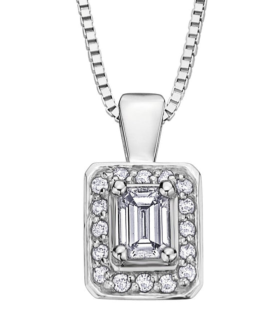 9ct White Gold Rectangular Diamond Pendant with Chain