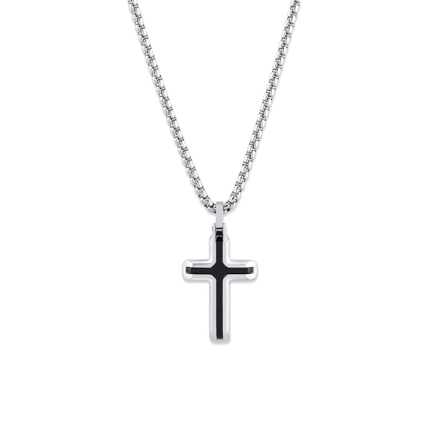 Stainless Steel Black Inlay Cross Pendant with Chain