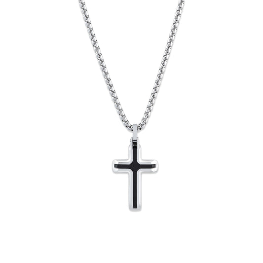 Stainless Steel Black Inlay Cross Pendant with Chain