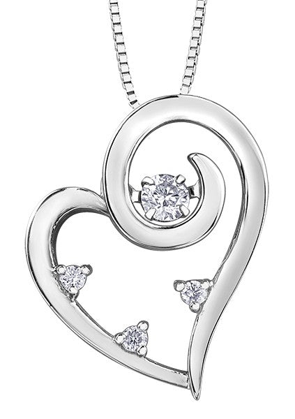 9ct White Gold Swirl Diamond Heart Pendant with Chain