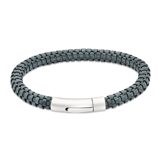 Antique Blue Plaited Leather Bracelet