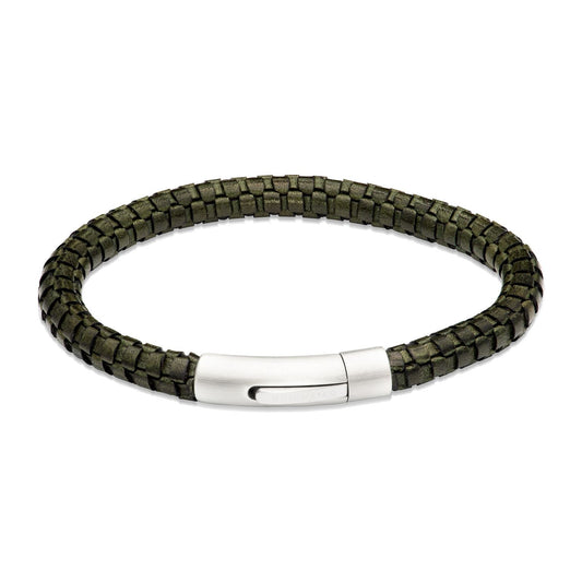 Dark Green Plaited Leather Bracelet