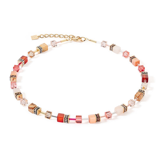 Brown, Peach and Red Geocube Necklace