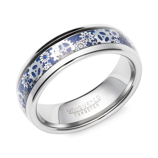 Tungsten Blue Carbon Cog Ring