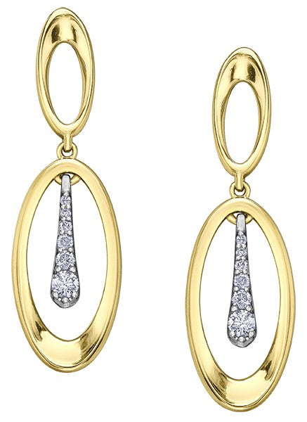 9ct Two-Tone Yellow Gold Oval Drop Earrings with Diamonds