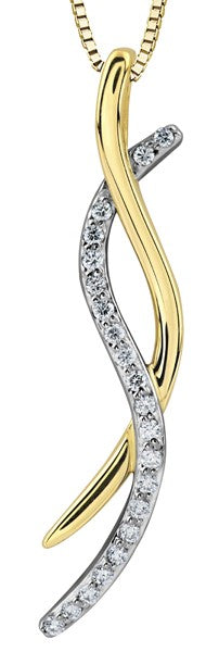 Two-Tone 9ct Yellow Gold Diamond Wave Pendant with Chain