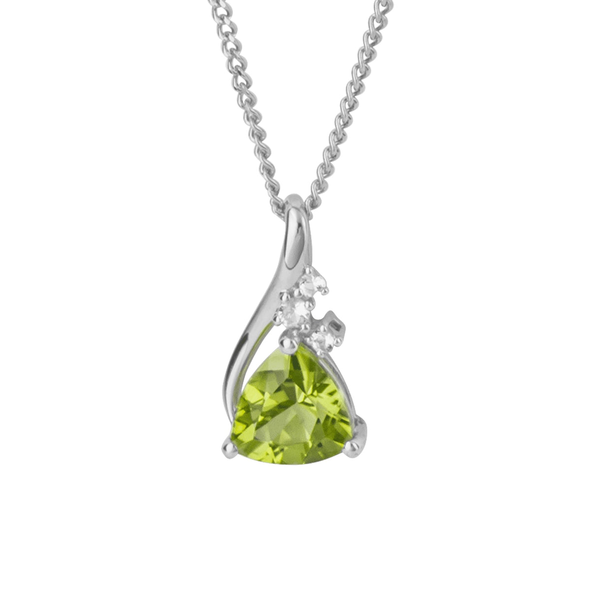 9ct White Gold Trillion Shape Peridot and White Topaz Pendant