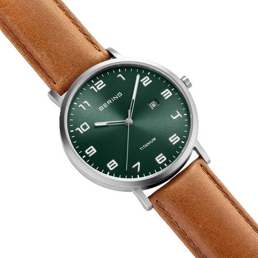 Brushed Titanium Green Dial Watch