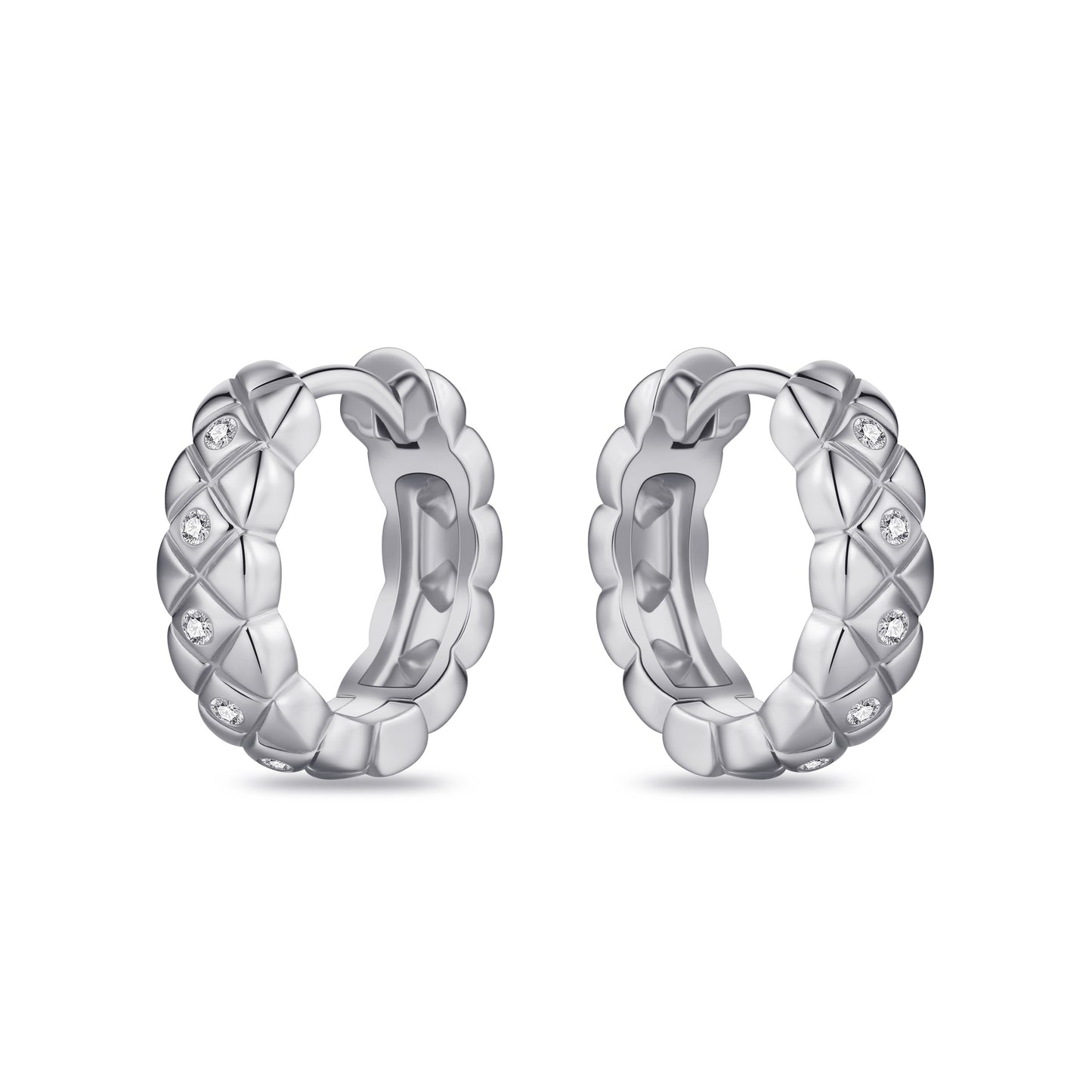 Silver Quilted Sparkly Hoops