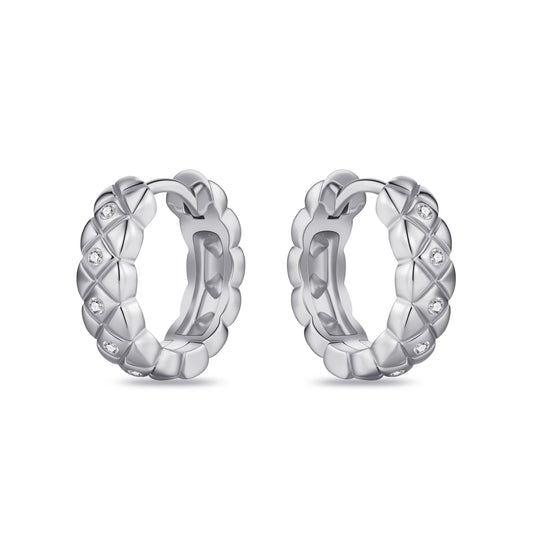 Silver Quilted Sparkly Hoops