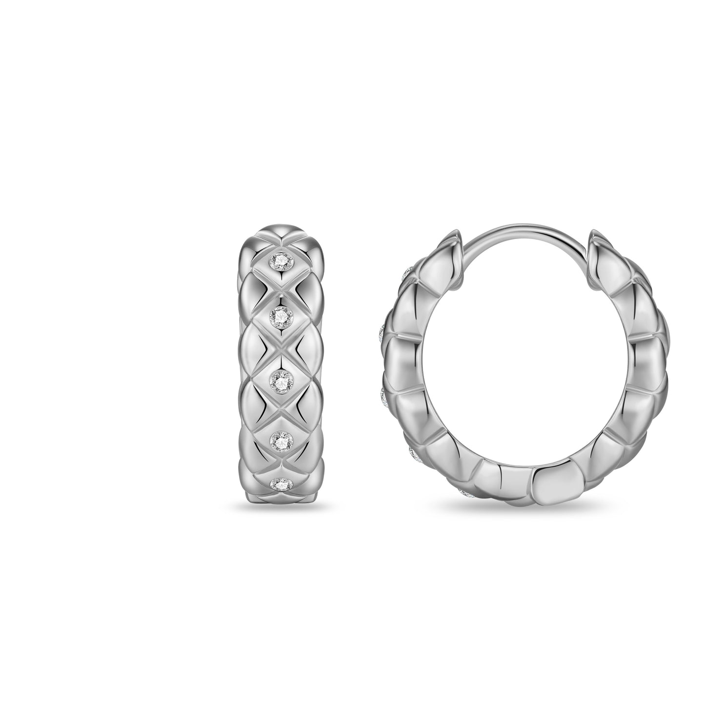 Silver Quilted Sparkly Hoops