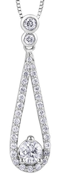 9ct White Gold Open Teardrop Diamond Pendant with Chain