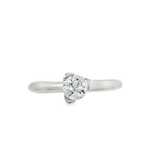 Classic Round Brilliant Diamond Solitaire Platinum Ring Set in a Triangular Setting