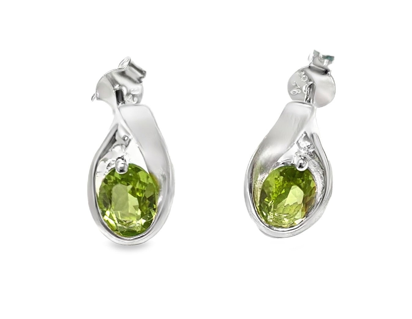 Sterling Silver Stud Earrings with Oval Brilliant-Cut Peridot