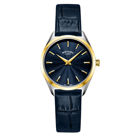 Two Tone Ultra Slim Navy Leather Strap Watch