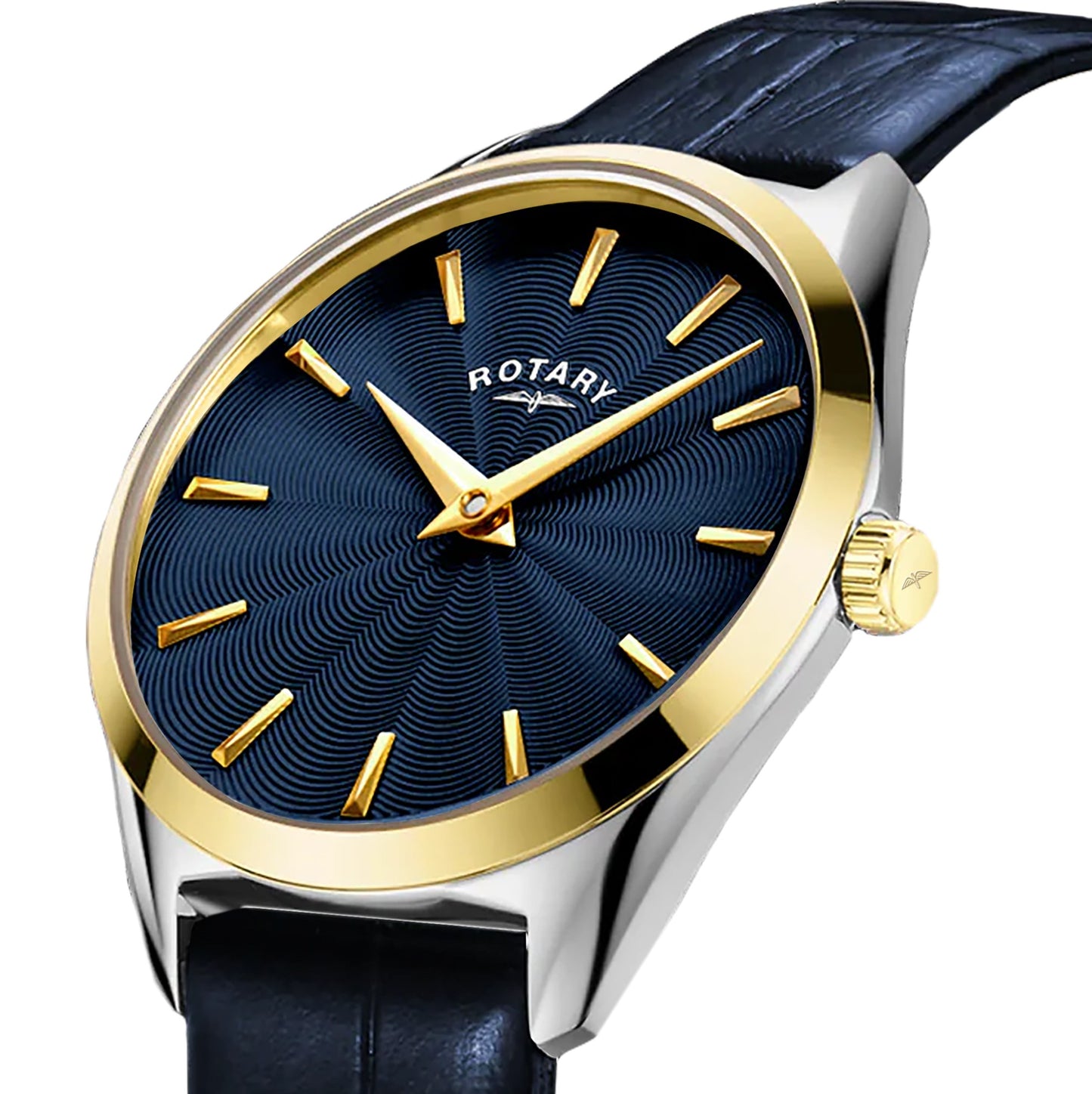 Two Tone Ultra Slim Navy Leather Strap Watch
