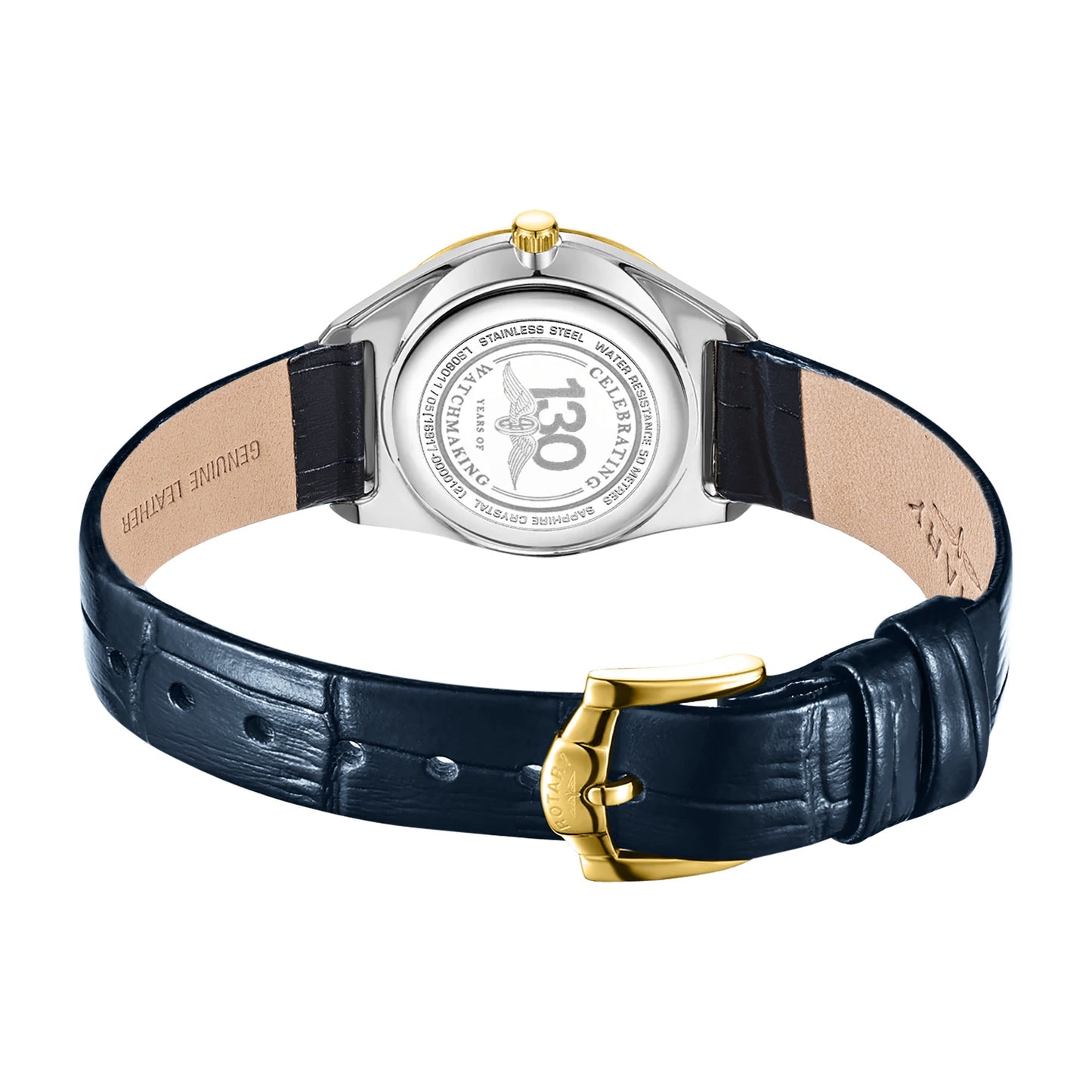 Two Tone Ultra Slim Navy Leather Strap Watch