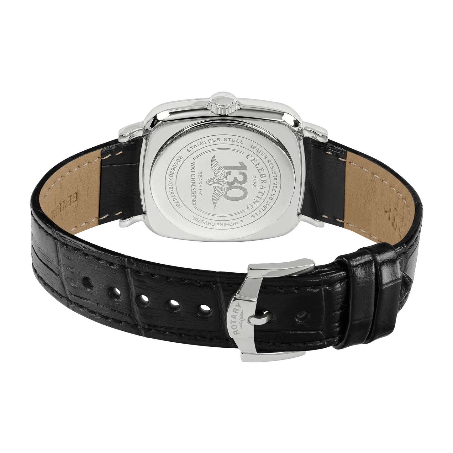 Stainless Steel Square Watch With Black Leather Strap
