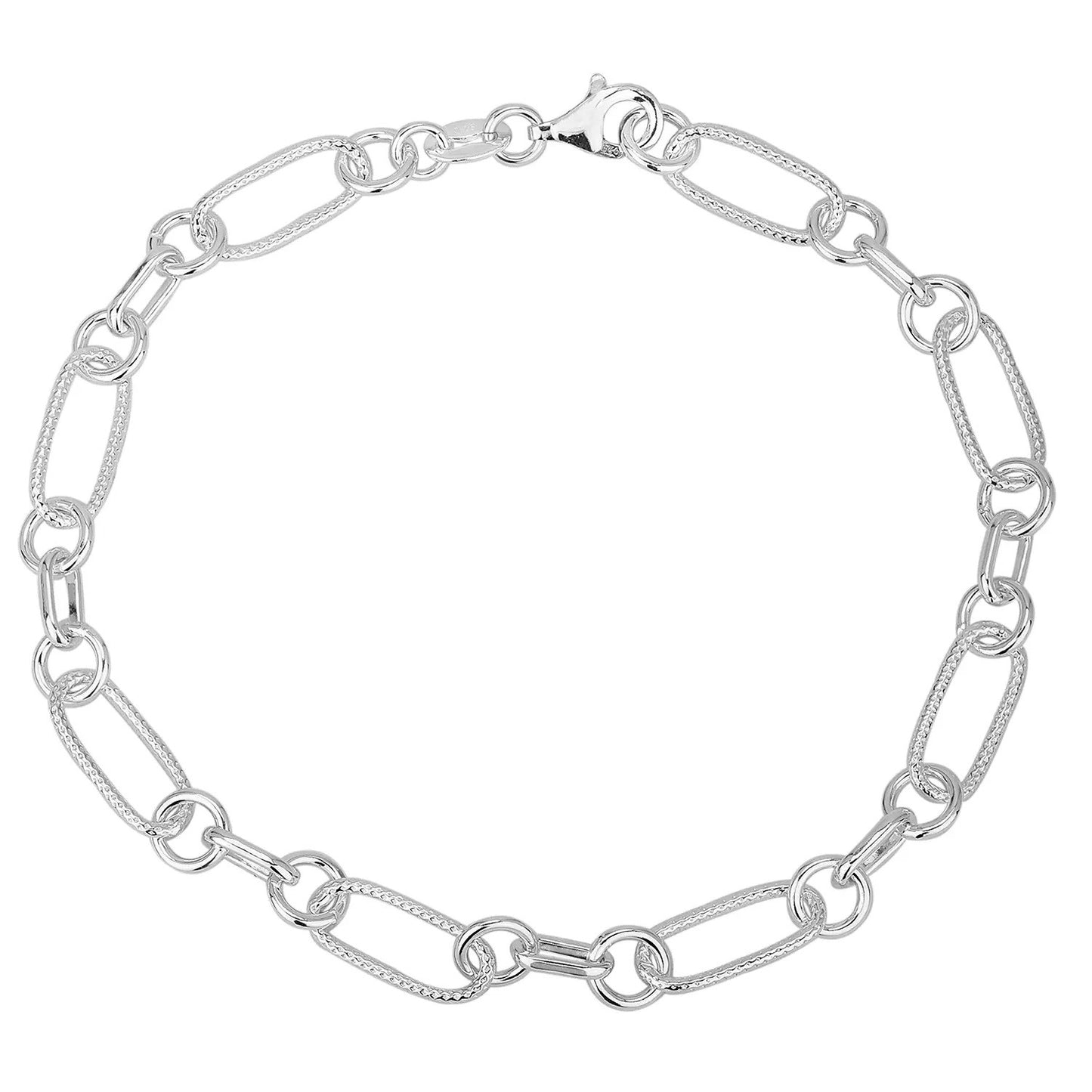 Sterling silver textured handmade chain bracelet