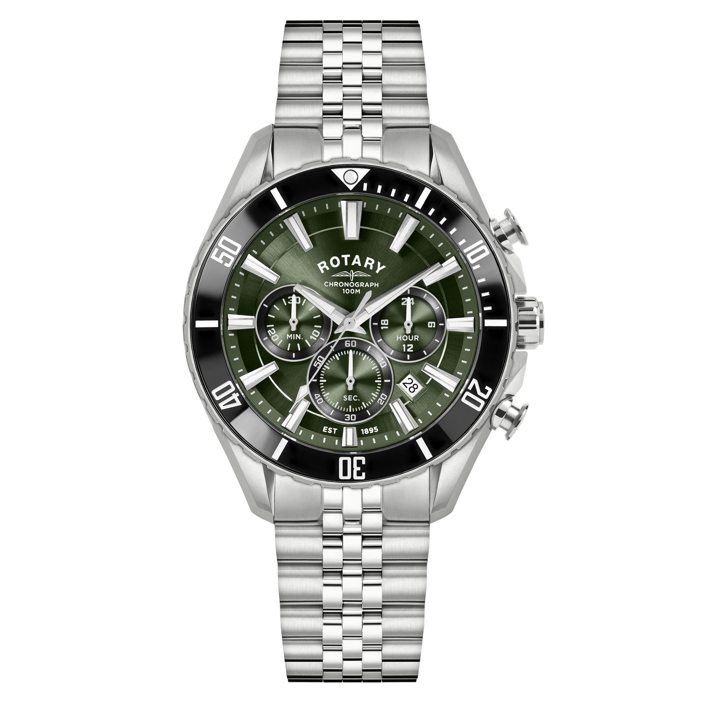 Stainless Steel Green Chronograph Dial Watch