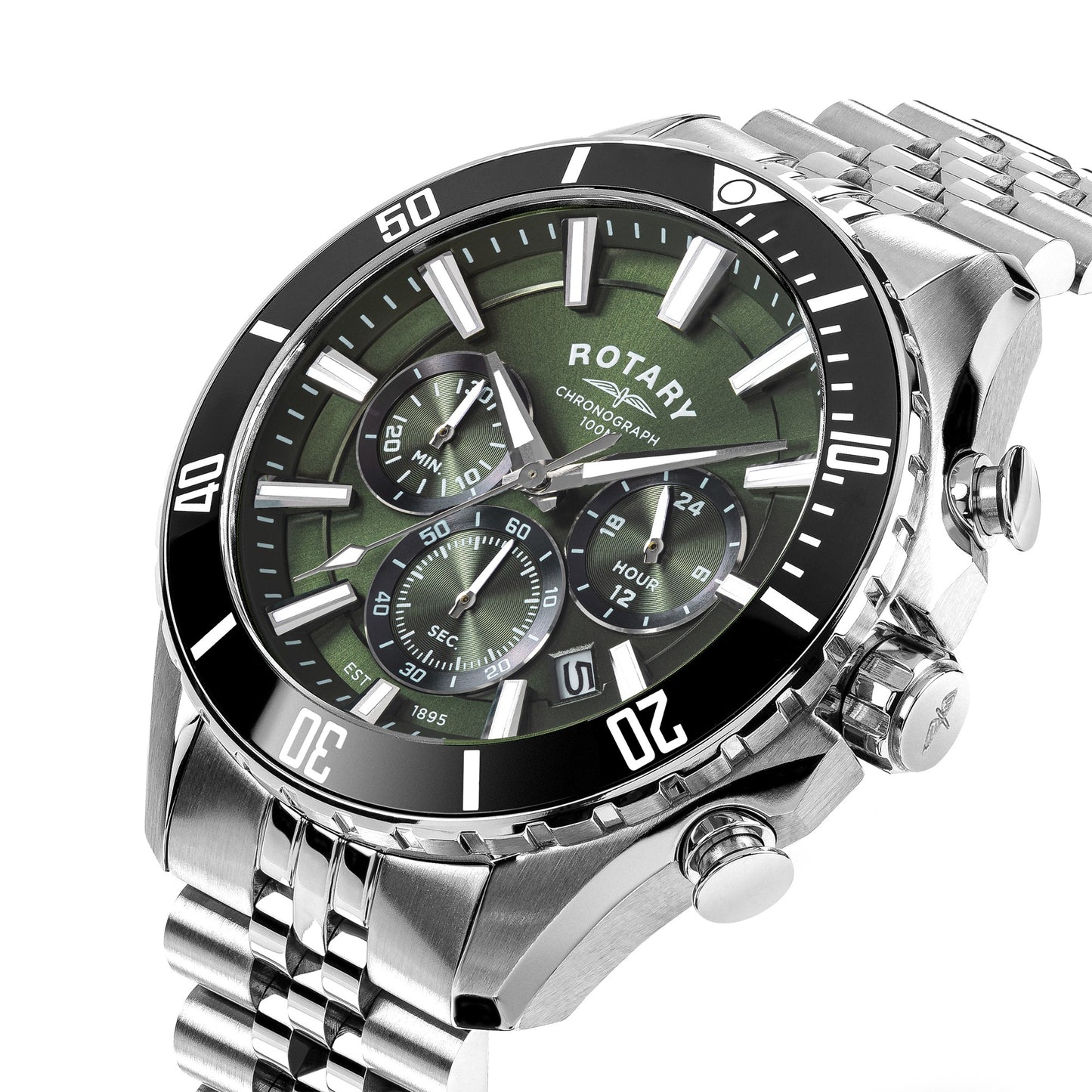 Stainless Steel Green Chronograph Dial Watch