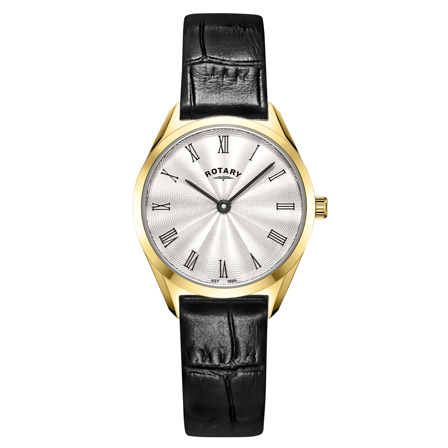 Gold Plated Ultra Slim Watch With Black Leather Strap