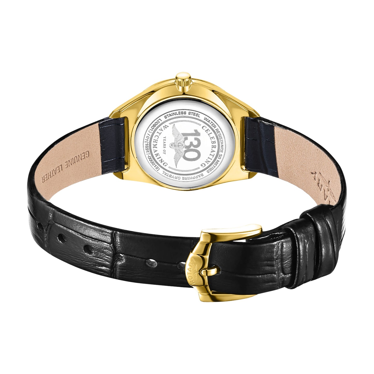 Gold Plated Ultra Slim Watch With Black Leather Strap