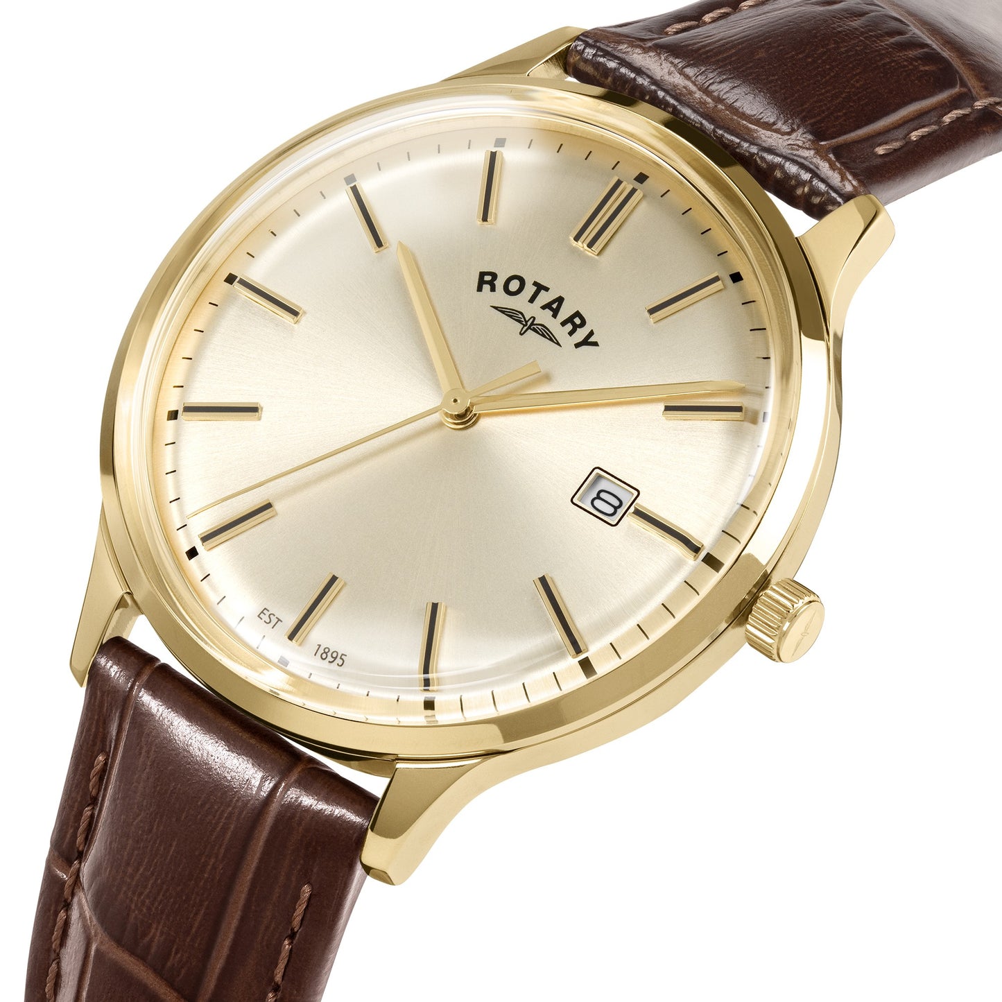 Gold Plated Champagne Dial Watch With Brown Leather Strap