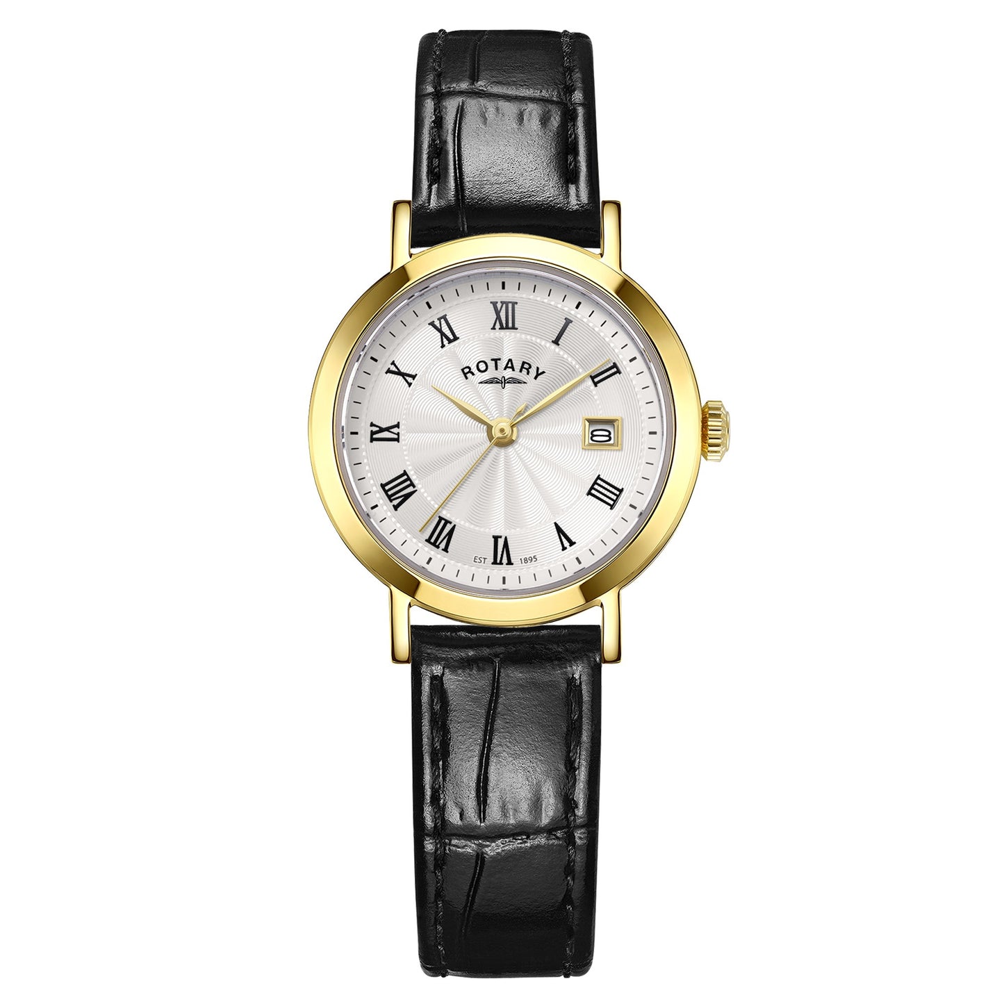 Gold Plated Roman Numeral Black Strap Watch