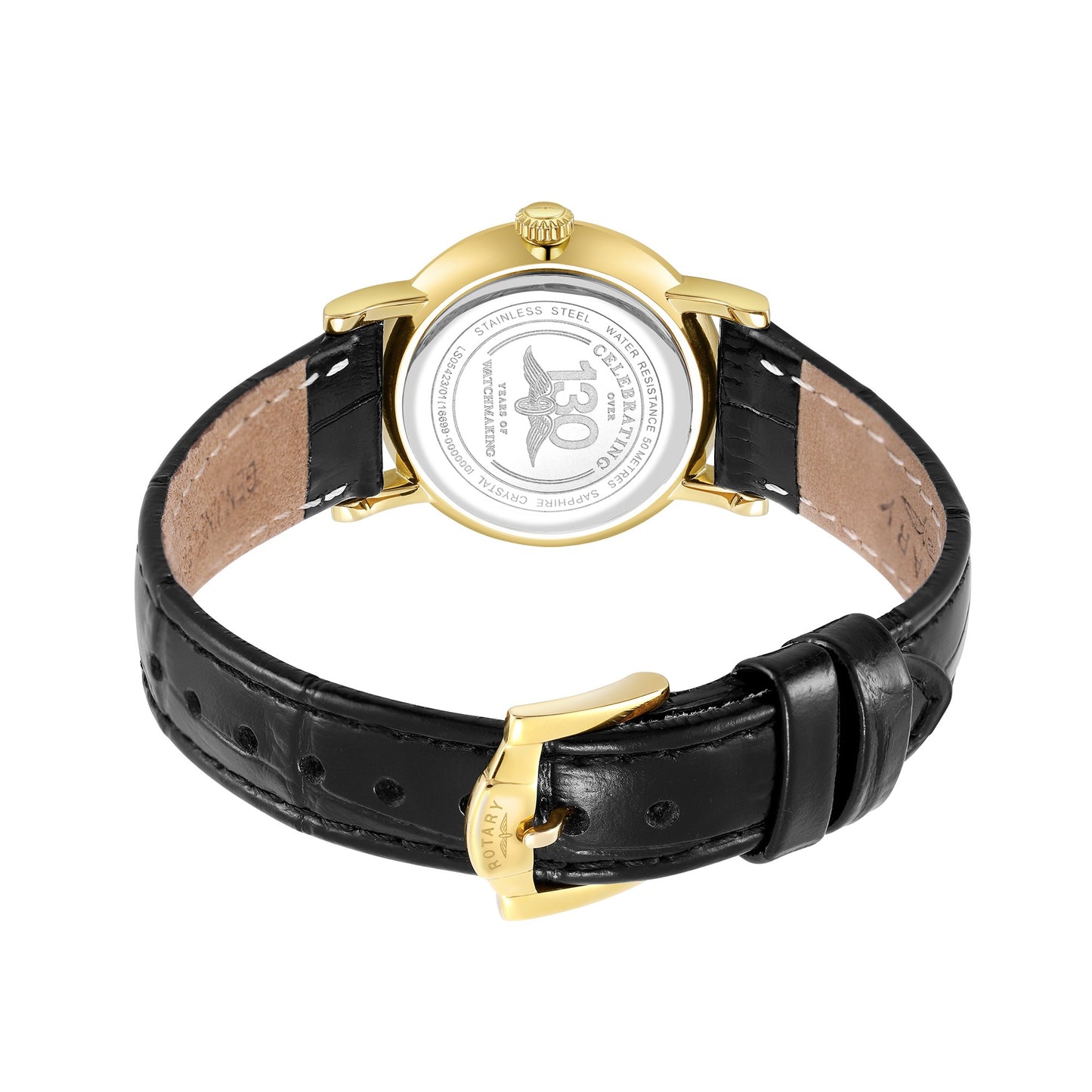 Gold Plated Roman Numeral Black Strap Watch