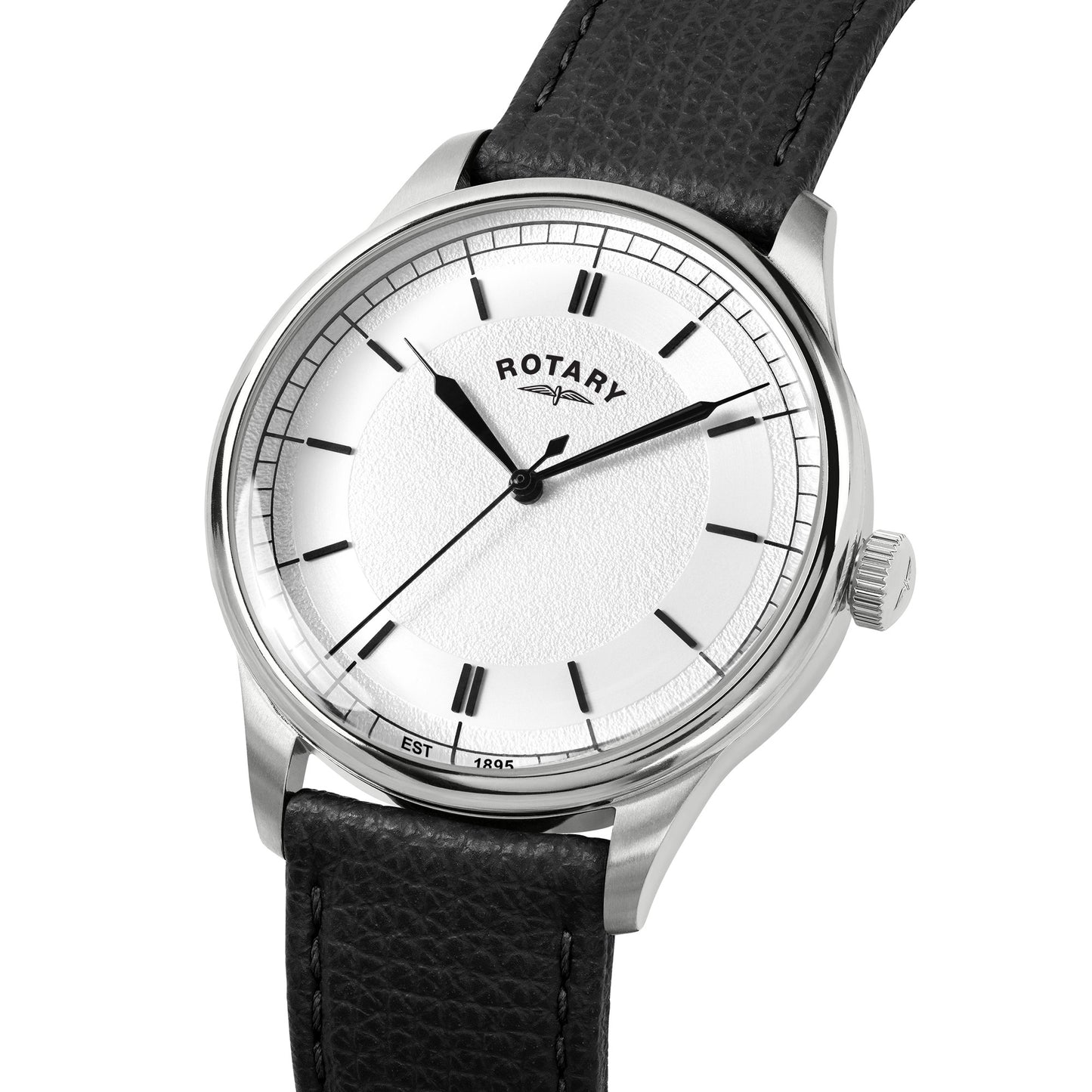 Stainless Steel Silver Colour Dial With Black Laether Strap