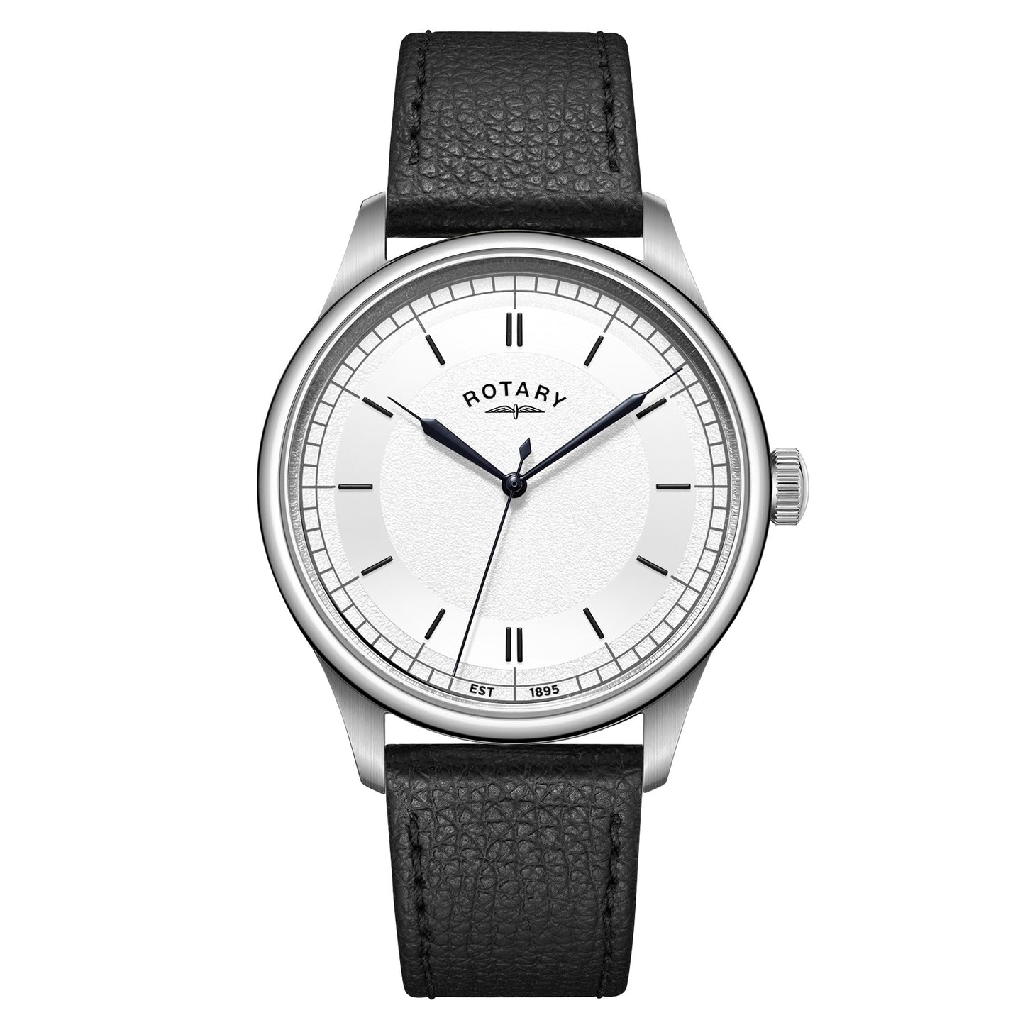 Silver Colour Dial Watch with Black Leather Strap