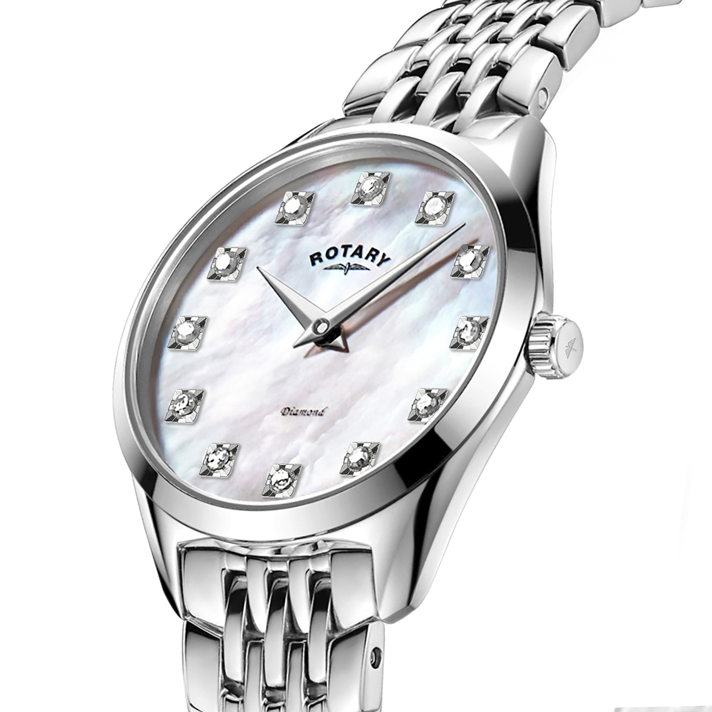 Stainless Steel Numbered, Mother of Pearl and Diamond Dial Bracelet Watch