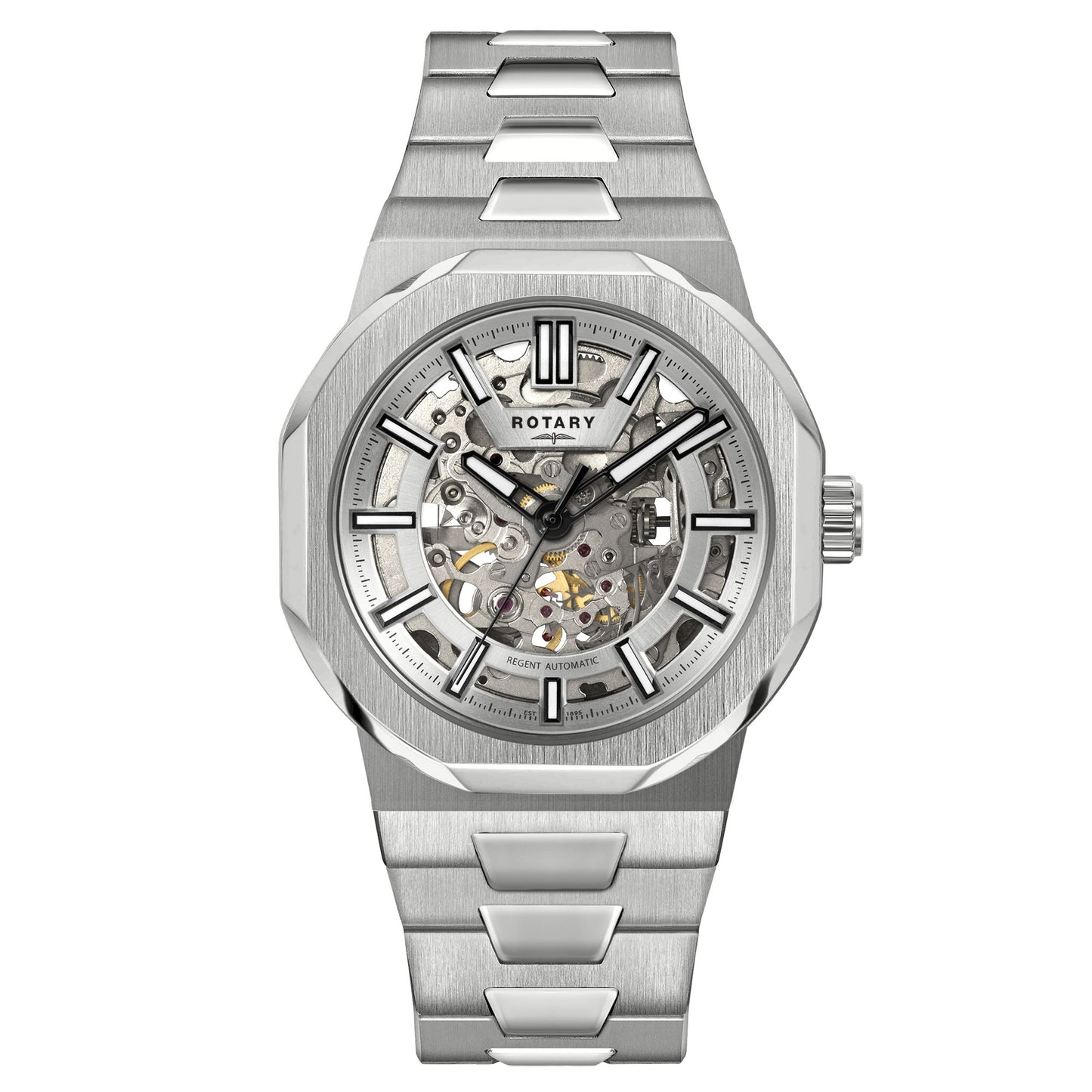 Brushed Stainless Steel Skeletal Automatic Watch