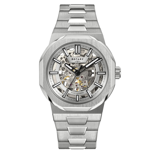Brushed Stainless Steel Skeletal Automatic Watch