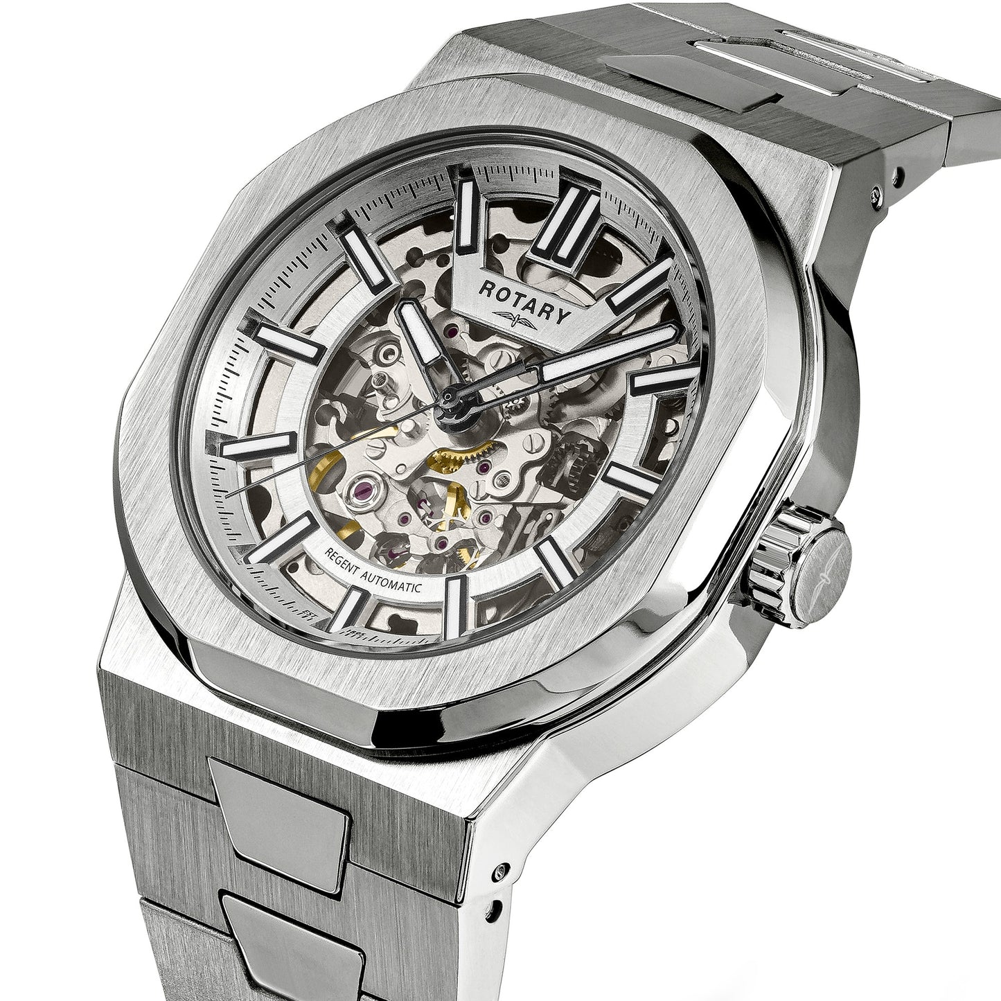 Brushed Stainless Steel Skeletal Automatic Watch