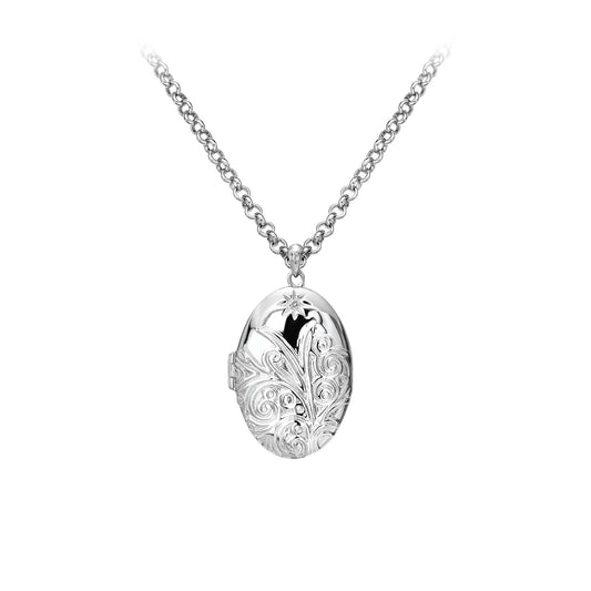 Oval Pattered Ornate Locket and Chain