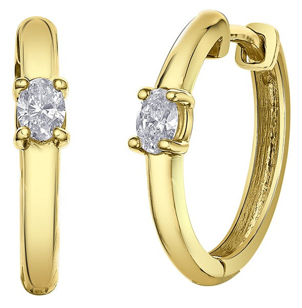 9ct Yellow Gold Oval Diamond Solitaire Hoop Earrings