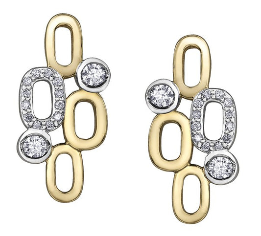 9ct Yellow Gold Interlocking Oval Link Diamond Earrings