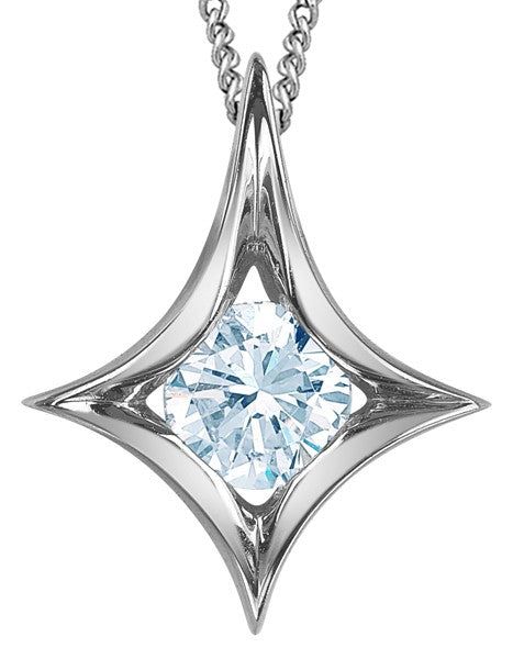 9ct White Gold Star Pendant with Round Cut Lab Grown Diamond with Chain