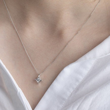 9ct White Gold Star Pendant with Round Cut Lab Grown Diamond with Chain
