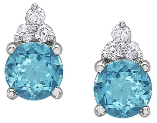 9ct White Gold Round Blue Topaz Cluster Stud Earrings
