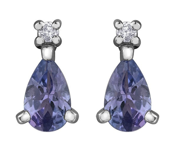 9ct White Gold Pear-Cut Tanzanite and Diamond Drop Earring