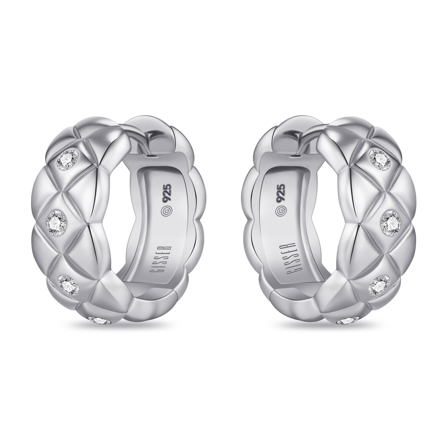 Silver Quilted 18mm Stone Set Hoops