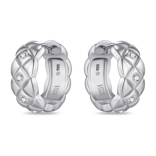 Silver Quilted 18mm Stone Set Hoops
